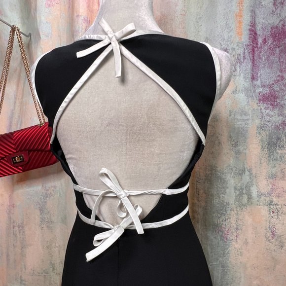 VTG๐Papell Boutique Timeless Sheath Black & White Dress with long Slit - Picture 9 of 15